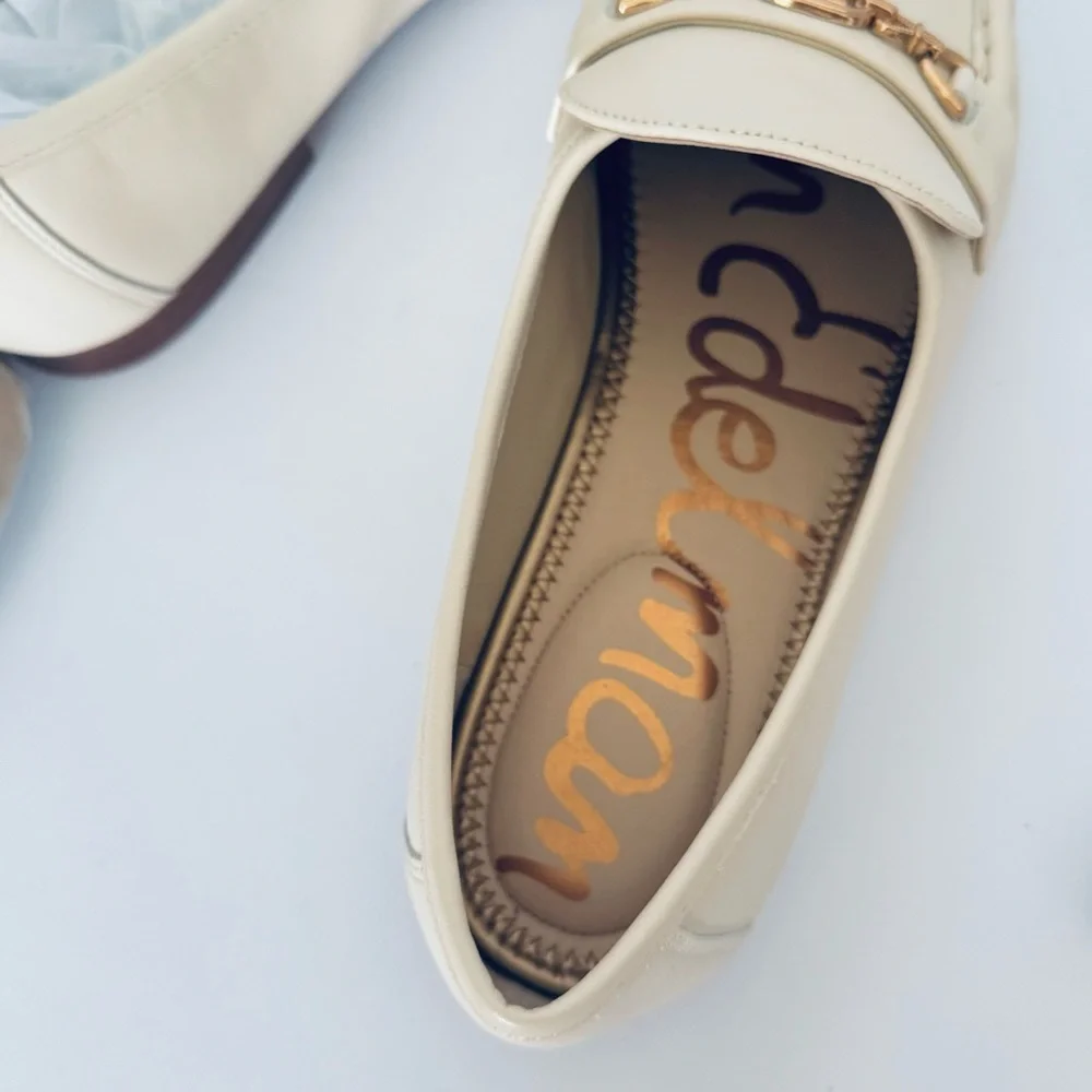 Sam Edelman Lucca Leather Loafers Cream with Gold Buckles Preppy Classic NEW 10 - Picture 6 of 9